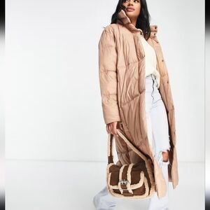 Qed London Maxi Puffer Coat Taupe Size 12